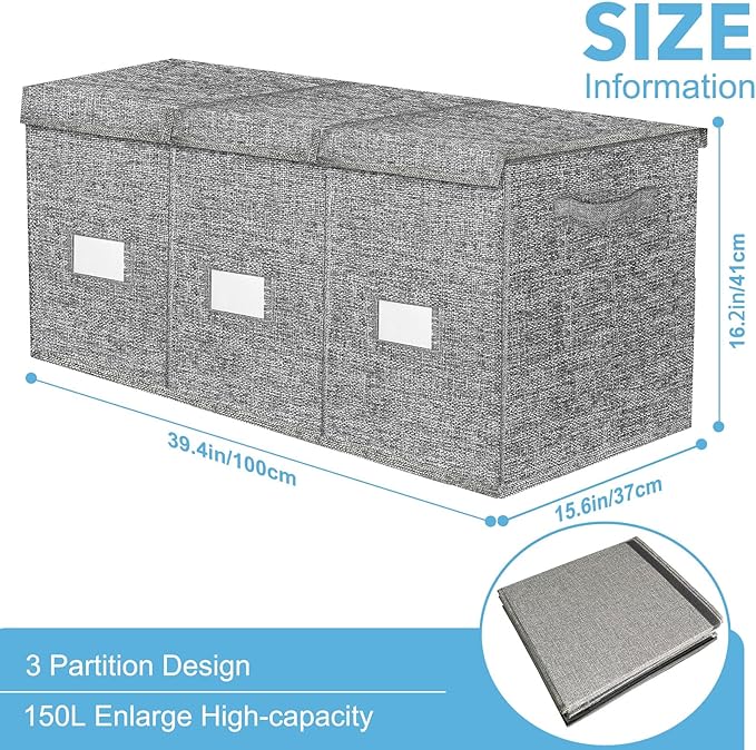 Extra Large 3 in 1 Storage Box, 150L, Grey, Polyester Blend, Waterproof, for Kids Room, Arts & Crafts, 39.4x14.0x16.0 inches
