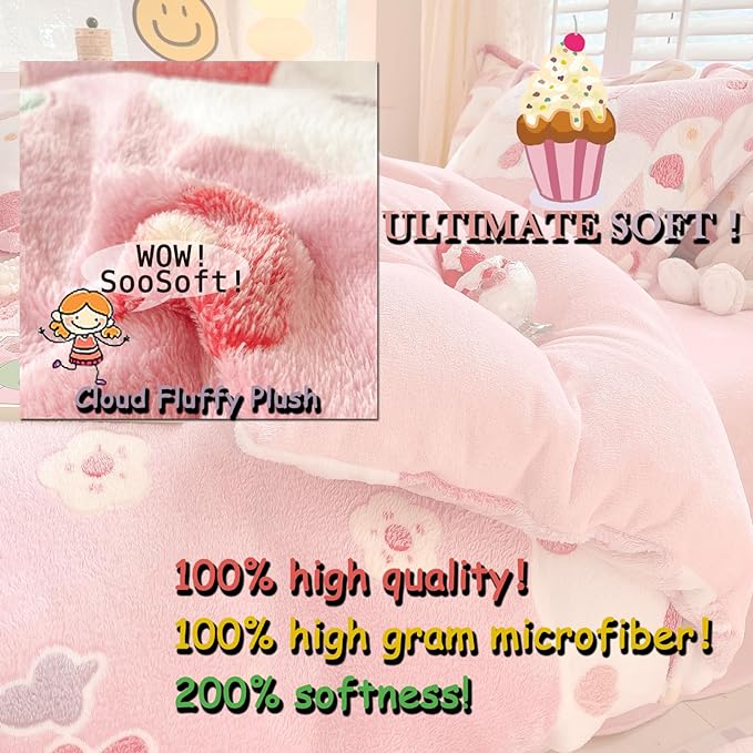 MorroMorn Twin Bedding Sets, Pink Duvet Cover Set, Kawaii Cream Cake Fluffy Comforter Covers Blanket Ultra Soft for Girls Kids Toddler Teen Women Twin/Twin XL Size