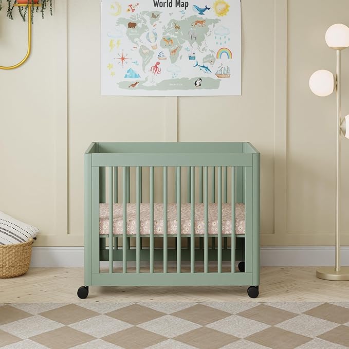 Babyletto Yuzu Convertible All-Stages Bassinet, Midi, Full-Size Crib in Light Sage, Greenguard Gold Certified, Portable & Adjustable with Conversion Kits and Pads Included