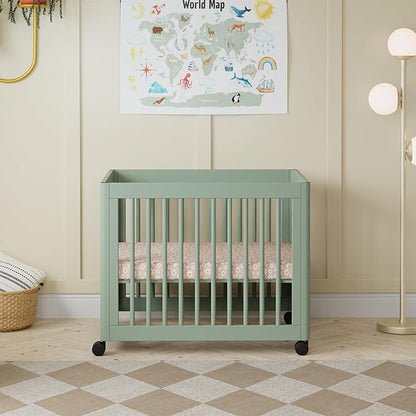 Babyletto Yuzu Convertible All-Stages Bassinet, Midi, Full-Size Crib in Light Sage, Greenguard Gold Certified, Portable & Adjustable with Conversion Kits and Pads Included