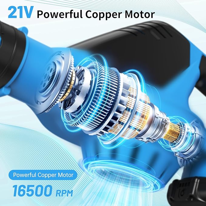 Leaf Blower, 21V Electric Leaf Blower Cordless, Leaf Blower with 2000mAh Battery and Charger, 16.5A/16500rpm Speed Leaf Blower, 5 Speed Mode Lightweight Leaf Blower for Lawn Patio Yard