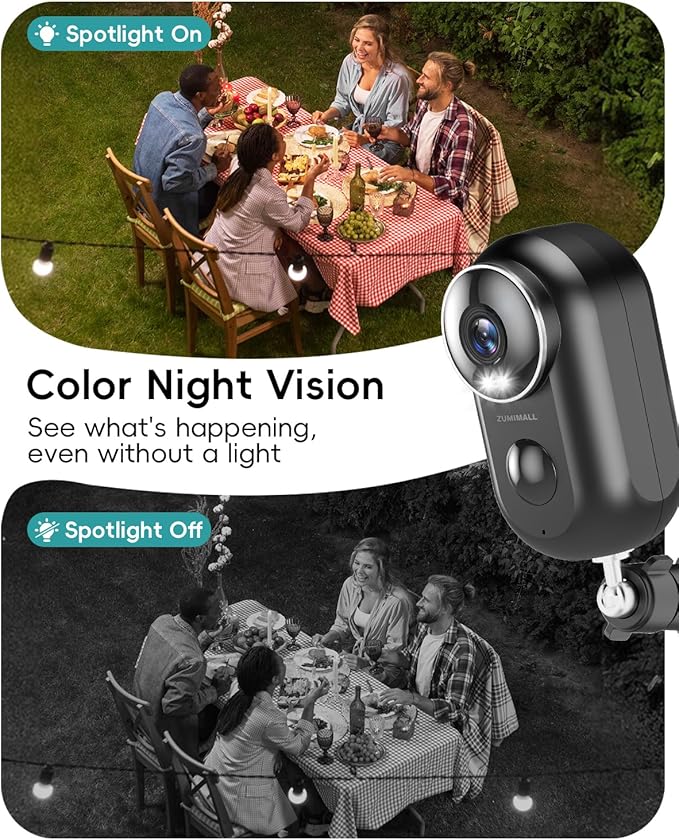 ZUMIMALL Security Cameras Wireless Outdoor,2K Cameras for Home Security, Outdoor/Indoor Camera Battery Powered, 2.4G WiFi, Magnetic Mount,3MP Color Night Vision/Siren/PIR/AI/Cloud/Alexa
