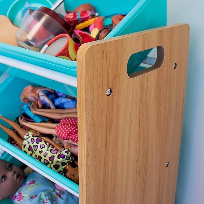 Humble Crew, Natural Wood/Aqua 12 Bin Toy Storage Organizer