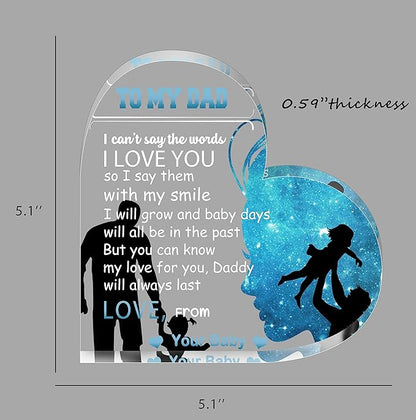 Birthday Gifts for Dad Father, Blue Heart Shaped Acrylic Desk Decor for Home Office Gifts for Dad from Daughter