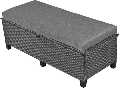 Merax Patio Furniture Sets Outdoor, All Weather Sectional PE Rattan Sofa with 2 Extendable Side, Dining Table and Bench, 5-Piece, Grey