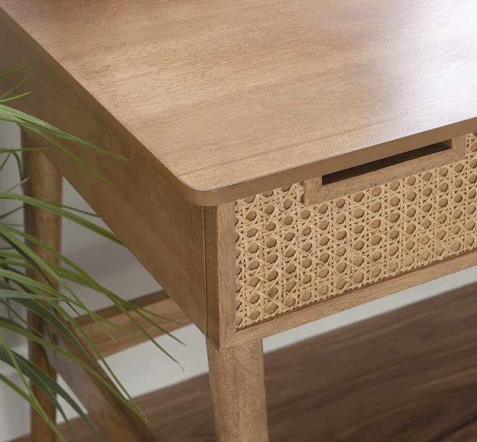 Linon Natural Dutton Wood and Rattan Desk
