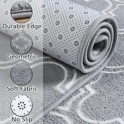 Chicrug Shag Geometric Modern Area Rug for Living Room, 7x10 Feet Large Memory Foam Indoor Carpet, Fluffy Rug for Bedroom Bedside Room Decor for Family Girls Kids Nursery, Grey/White