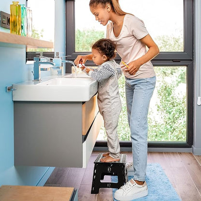 Delxo 9 Inch Folding Step Stool in Black,1 Pack Premium Heavy Duty Foldable Stool for Kids,Portable Collapsible Plastic Step Stool,Non Slip Folding Stools for Kitchen Bathroom Bedroom
