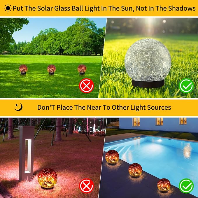 Solar Globe Lights Outdoor Waterproof-Solar Balls for Garden-Cracked Glass Ball Solar Lights Outdoor-Solar Orbs for Outside-Outdoor Decorations for Patio and Yard Lawn Backyard Decor