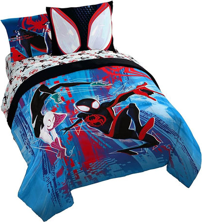Marvel Spiderman Across The Spider-Verse Glitch 7 Piece Queen Size Bed Set - includes Comforter & Sheet Set Bedding - Super Soft Fade Resistant Microfiber (Official Product)