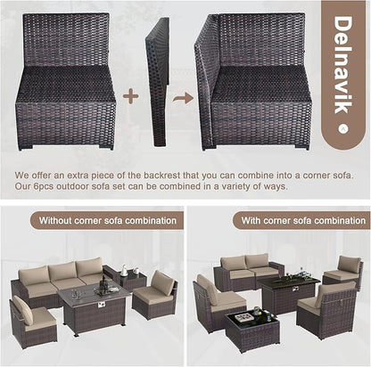 Patio Furniture Sectional Sofa Set 10-Pieces PE Rattan Swivel Rocking Chairs Outdoor Furniture Set w/43in Gas Fire Pit Table, Patio Conversation with 55000 BTU Propane Fire Pit, Sand