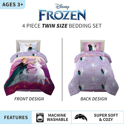 Disney Frozen 2 Kids Bedding Super Soft Comforter And Sheet Set, 4 Piece Twin Size, "Official" Disney Product By Franco