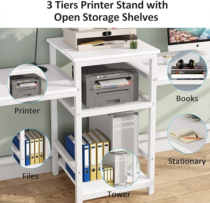 Tribesigns 96.9" Double Computer Desk with Printer Shelf, Extra Long Two Person Desk Workstation with Storage Shelves, Large Office Desk Study Writing Table for Home Office, White