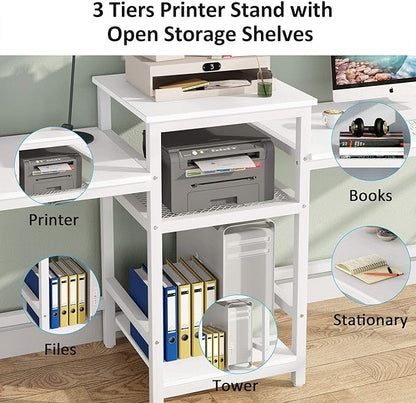 Tribesigns 96.9" Double Computer Desk with Printer Shelf, Extra Long Two Person Desk Workstation with Storage Shelves, Large Office Desk Study Writing Table for Home Office, White