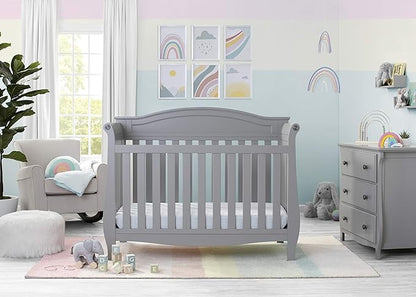 Delta Children Lancaster 4-in-1 Convertible Baby Crib, Grey + Serta Perfect Slumber Dual Sided Recycled Fiber Core Crib and Toddler Mattress (Bundle)