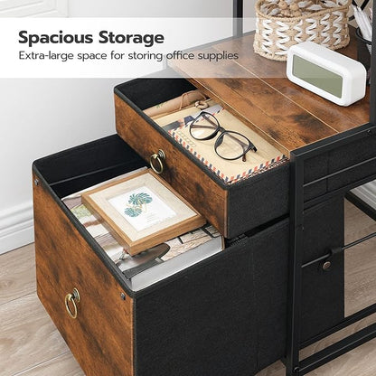 HOOBRO 2-Drawer File Cabinet, Filing Cabinet with Charging Station, Vertical Office Cabinet with Open Storage Shelf, Printer Stand, A4/Letter Size, Nonwovens Drawer, Rustic Brown BF23UWJ01