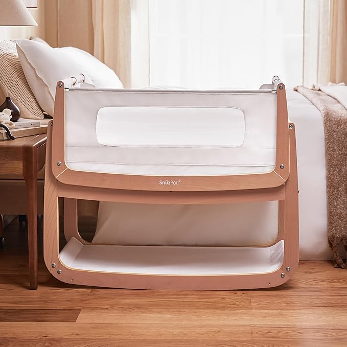 SnuzPod4, Bassinet Bedside Sleeper - Safe and Comfortable Baby Crib and Bed, 3D Breathable Mattress, Fits Bed with Adjustable Max. Height of 28.5”, Machine Washable Mesh Liner (Natural)