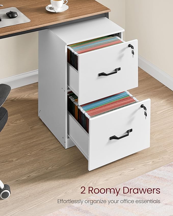 VASAGLE 2-Drawer Vertical File Cabinet, Filing Cabinet for Home Office, Printer Stand, with 2 Lockable Drawers, Adjustable Hanging Rail, for A4 and Letter-Size Files, Cloud White UOFC016W14