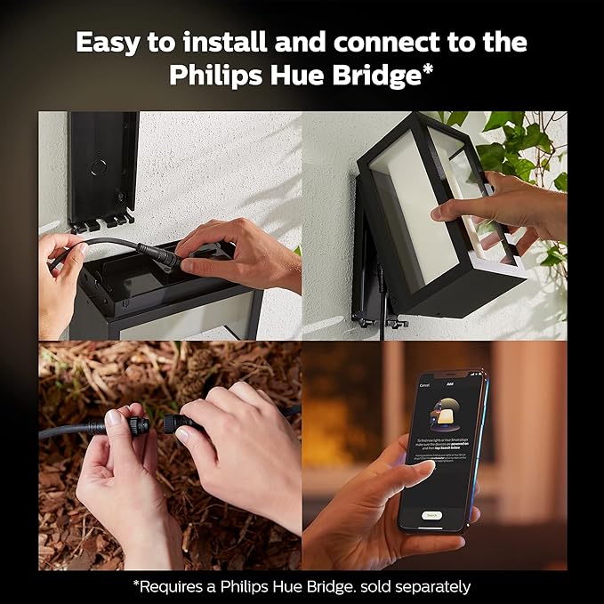 Philips Hue Impress Outdoor Smart Wall Light, Black - 16W, White and Color Ambiance LED Light - 1 Pack - Requires Hue Bridge and Outdoor Power Supply - Control with Hue App and Voice - Weatherproof