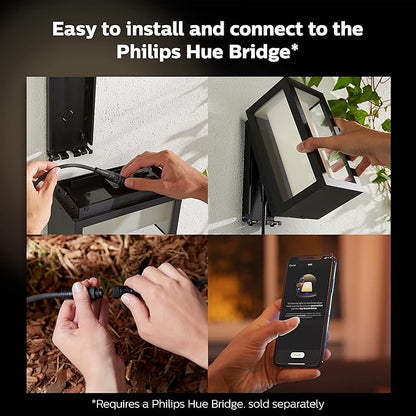 Philips Hue Impress Outdoor Smart Wall Light, Black - 16W, White and Color Ambiance LED Light - 1 Pack - Requires Hue Bridge and Outdoor Power Supply - Control with Hue App and Voice - Weatherproof