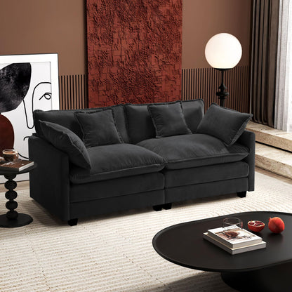 Ihanherry 111.4" L Shaped Modern Sofa Modular Sectional Cloud Couch with Ottoman, 4-Seat Chenille Deep Seat Sofa with Pillow for Living Room, Bedroom and Apartment, Beige