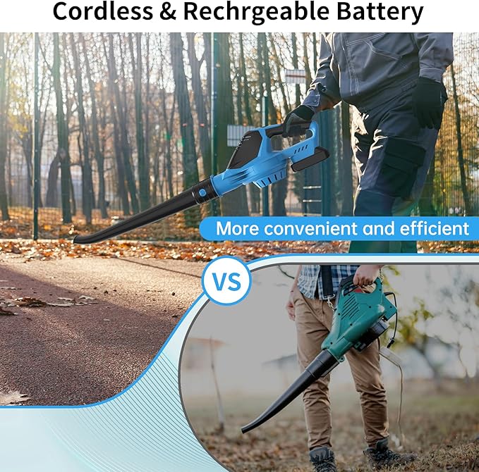 Leaf Blower, 21V Electric Leaf Blower Cordless, Leaf Blower with 2000mAh Battery and Charger, 16.5A/16500rpm Speed Leaf Blower, 5 Speed Mode Lightweight Leaf Blower for Lawn Patio Yard
