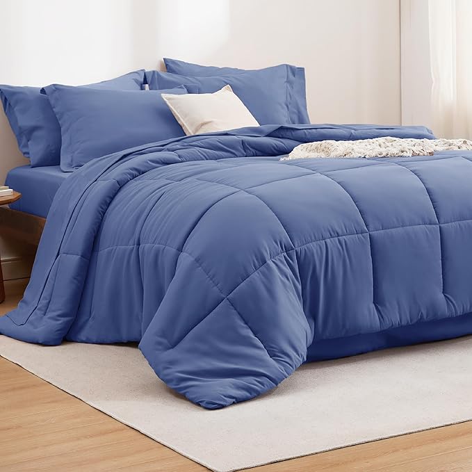 Bedsure Infinity Blue Twin Comforter Set - 5 Pieces Solid Twin Bed in a Bag, Twin Bed Set Infinity Blue with Comforters, Sheets, Pillowcase & Sham