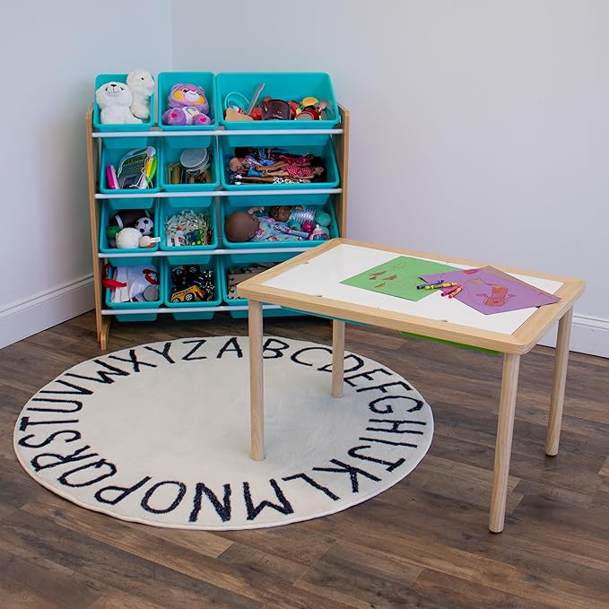 Humble Crew, Natural Wood/Aqua 12 Bin Toy Storage Organizer