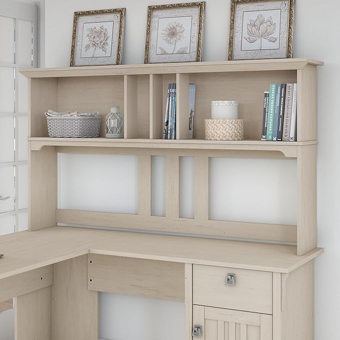 Bush Furniture Salinas Hutch, Desk Attachment with Shelf Storage for Home Office, 60W, Antique White