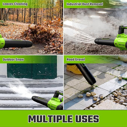 SEYVUM 40V Leaf Blower Cordless - 600CFM 165MPH, Electric Leaf Blower with Upgrade 40V 2.5Ah Battery & Charger, Leaf Blower for Lawn Care with Shoulder Strap - 3 Speed Mode for Leaf/Dust/Snow Blowing