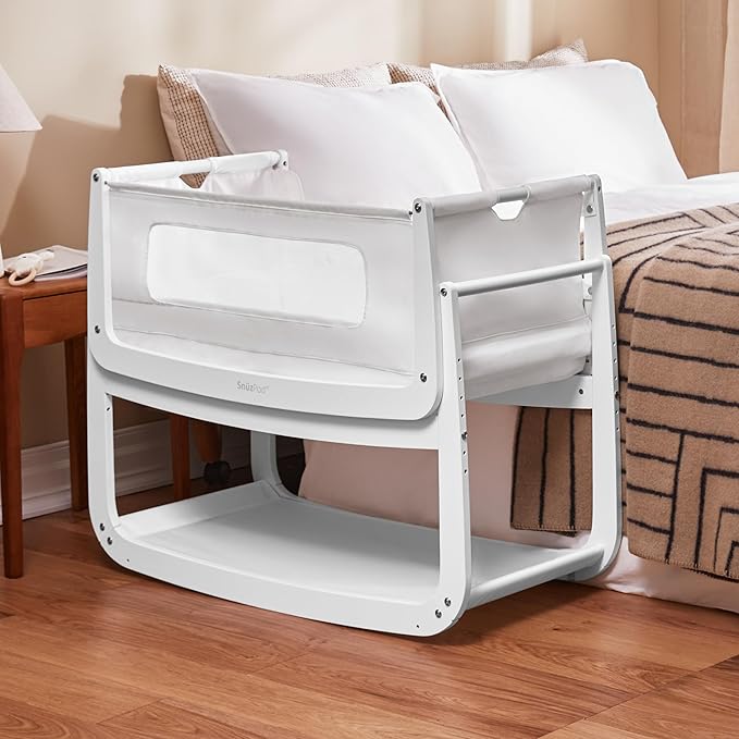 SnuzPod4, Bassinet Bedside Sleeper - Comfortable Baby Crib and Bed, 3D Breathable Mattress, Fits Bed with Adjustable Max. Height of 28.5”, Machine Washable Mesh Liner (White)