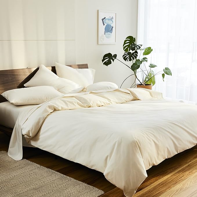 Brooklinen Luxury Sateen 4 Piece Queen Size Sheets Set in Cream - 100% Cotton Sateen Sheets - 1 Fitted Sheet, 1 Flat Sheet, 2 Pillowcases - Best Luxury Sheets