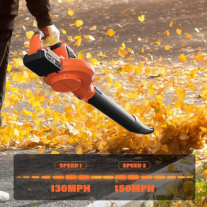 SOYUS Leaf Blower, 20V Leaf Blower Cordless with 2x2.0Ah Battery and Charger, 150 MPH Electric Leaf Blower with Two-Speed Mode, Blowers for Lawn Care, Debris Dust Cleaning(Orange)