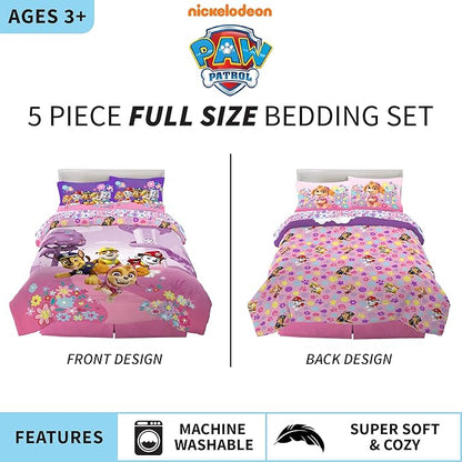 Franco Kids Bedding Super Soft Comforter and Sheet Set, 5 Piece Full Size, Paw Patrol Girls