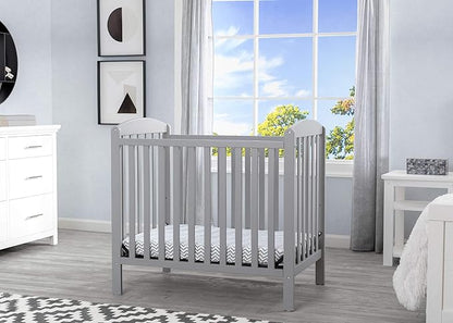 Delta Children Emery Mini Convertible Baby Crib & Twinkle Stars 3-Inch Waterproof Mini Crib Mattress, Grey