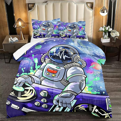 Kids Comforter Sets Boys, Outer Space Astronaut Comforter Sets for Boys Girls Kids Teens Galaxy Space Themed Bedroom Decor All Season, 1 Comforter 2 Pillowcases