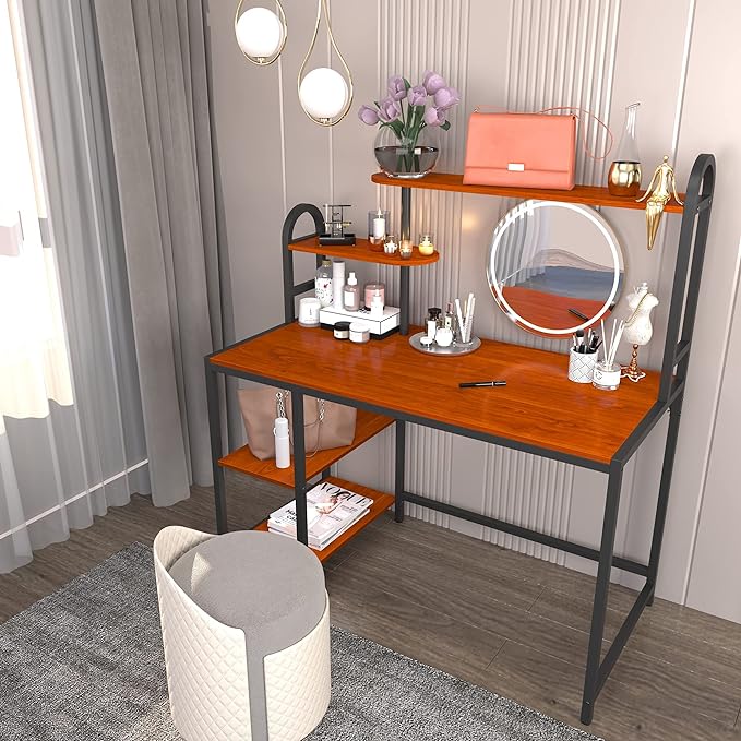 Anivia Computer Desk with Hutch and Shelves, 47'' Home Office Desk with Adjustable Bookshelves, Writing Desk PC Study Table Workstation for Small Spaces