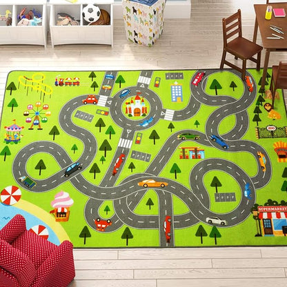 HOMORE Kids Play Mat Rug, Fun and Educational City Play Rug for Hot Wheels Track Racing and Toys, Kids Carpet Playmat Area Rug for Children Bedroom Play Room Nursery, 4x6 Feet