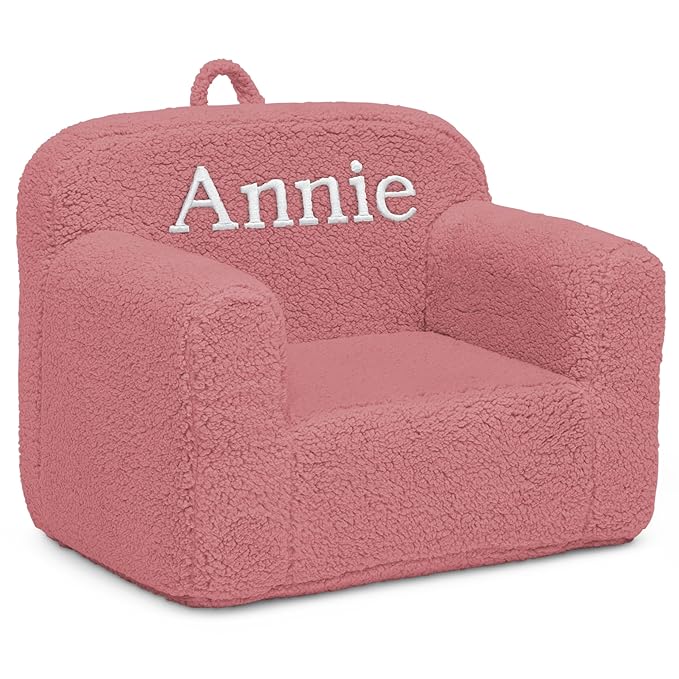 Delta Children Personalized Sherpa Cozee Chair - Customize with Name – Foam Kids Chair for Ages 18 Months and Up, Rose
