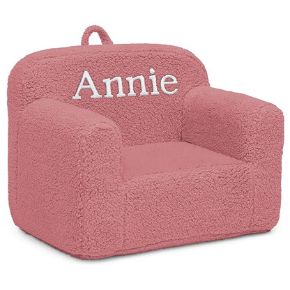 Delta Children Personalized Sherpa Cozee Chair - Customize with Name – Foam Kids Chair for Ages 18 Months and Up, Rose