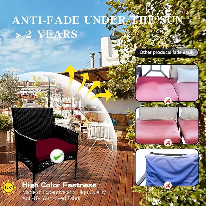 ClawsCover 3Pack Outdoor Seat Cushions Replacement Covers Fit for 4 Pieces Wicker Rattan Furniture Patio Conversation Set Loveseat Chair,38x19x2,19x19x2,Burgundy-Large (Include Cover Only)