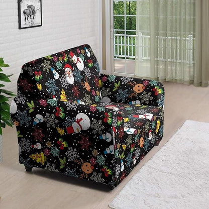 FKELYI Christmas Sofa Slipcover Santa Claus Furniture Protector Washable Easy Going Stretch Sofa Slipcover with Elastic Bottom S
