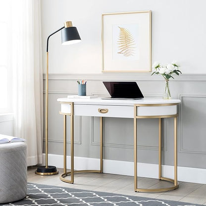 Leick Home 85405 Home Office Computer Desk with Dropfront Keyboard Drawer, Furniture, Cottage White/Gold