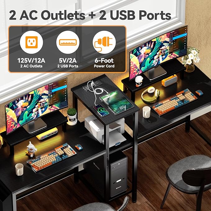 Furologee Charging Station for Black 2 Penson Desk with LED Lights and Monitor Stand