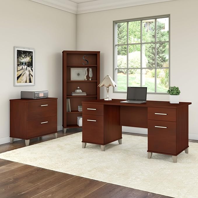 Bush Furniture Somerset 2 Drawer Lateral File Cabinet | Letter, Legal, and A4-size Document Storage for Home Office, 30W x 17D x 29H, Hansen Cherry