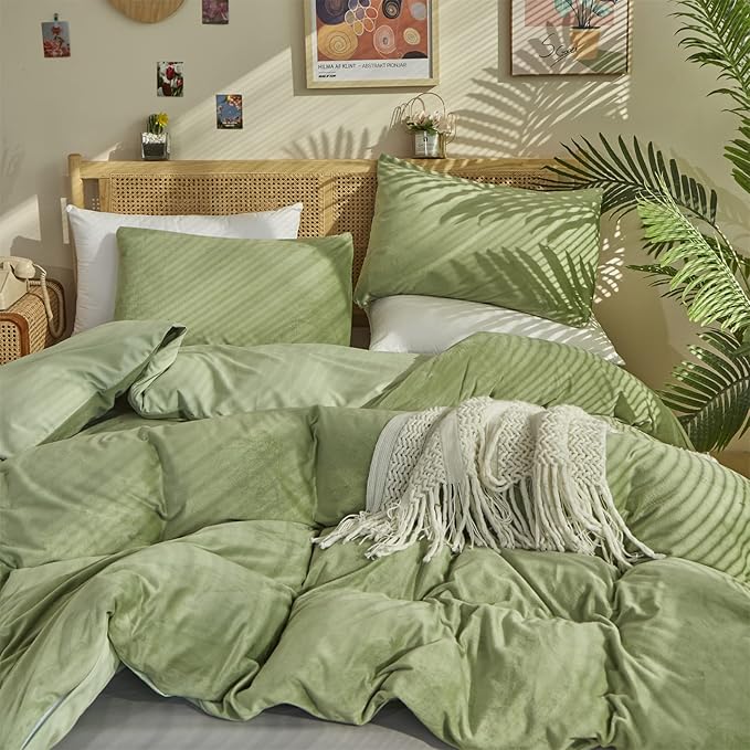 Sage Velvet Comforter Sets Solid Sage Green Flannel Bedding Set Cal King Women 3 Pieces Sage Green Velvet Blanket Winter Bedding Set Men Sage Green Flannel Bed Comforter Set Cal King Bedding