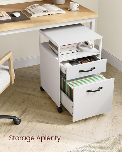 VASAGLE File Cabinet, Mobile Filing Cabinet with Wheels, 2 Drawers, Open Shelf, for A4, Letter Size, Hanging File Folders, Cloud White UOFC071W14