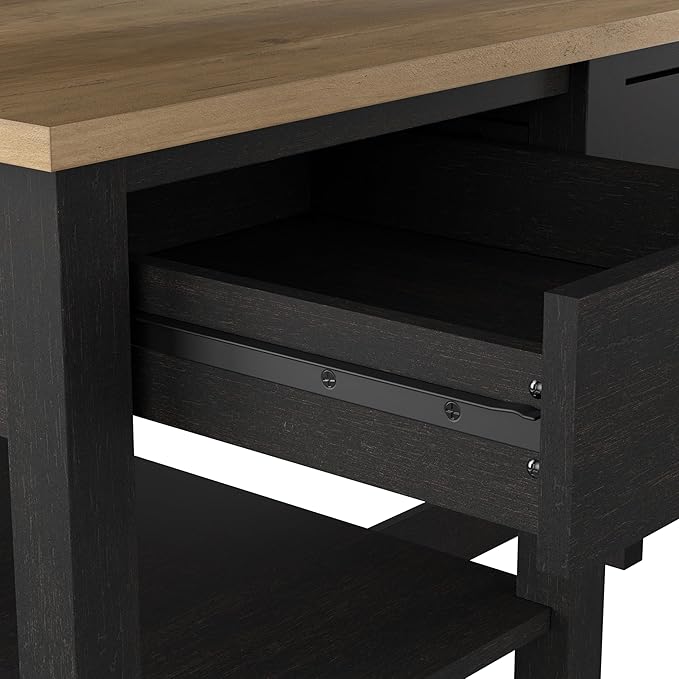 Bush Furniture Mayfield 60W L Shaped Computer Desk with Storage and Desktop Organizer in Vintage Black and Reclaimed Pine | Storage for Home Office Workspace