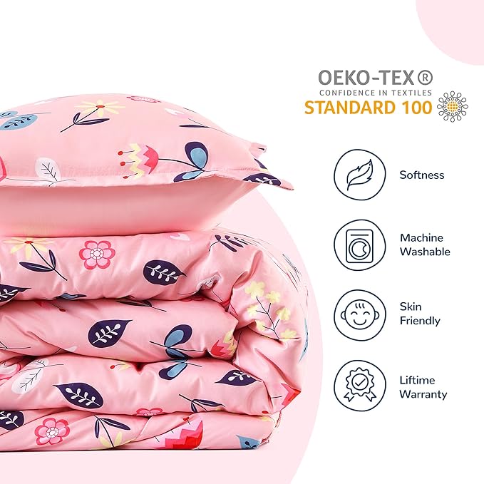SLEEP ZONE Kids Bedding Twin Comforter Set - Cute Printed for Boys, Girls, Teens, Super Soft, Fade Resistant (Pink Flower, Twin)