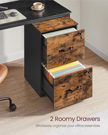 VASAGLE 2-Drawer Vertical File Cabinet, Filing Cabinet for Home Office, Printer Stand, with 2 Lockable Drawers, Adjustable Hanging Rail, for A4 and Letter-Size Files, Rustic Brown UOFC061B01